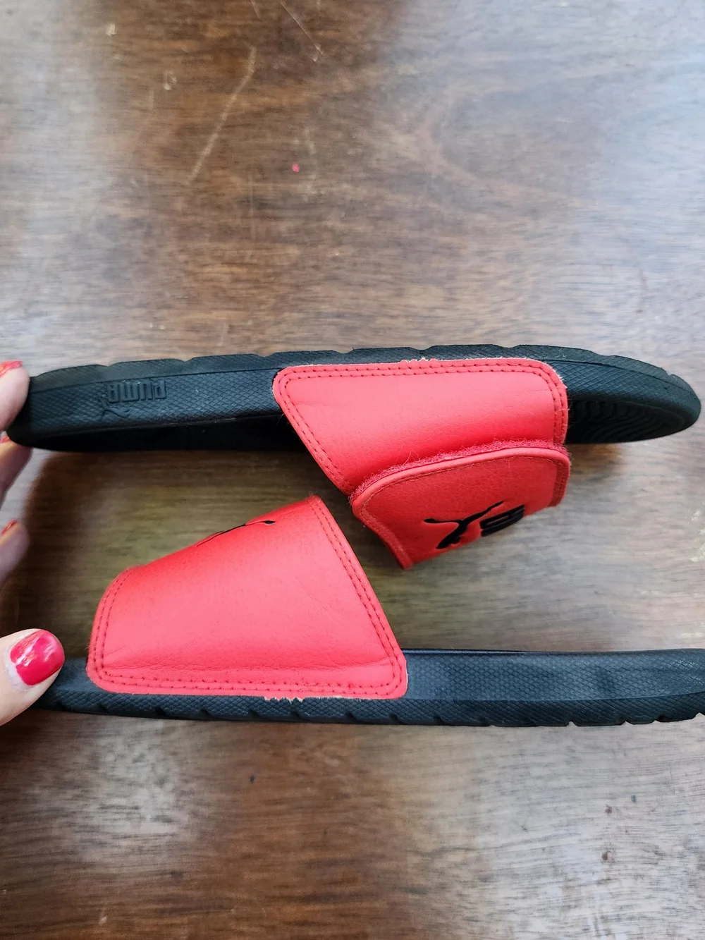 Puma Cool Cat V Slides Red Black Softfoam Adjustable Strap Sandals 5C
